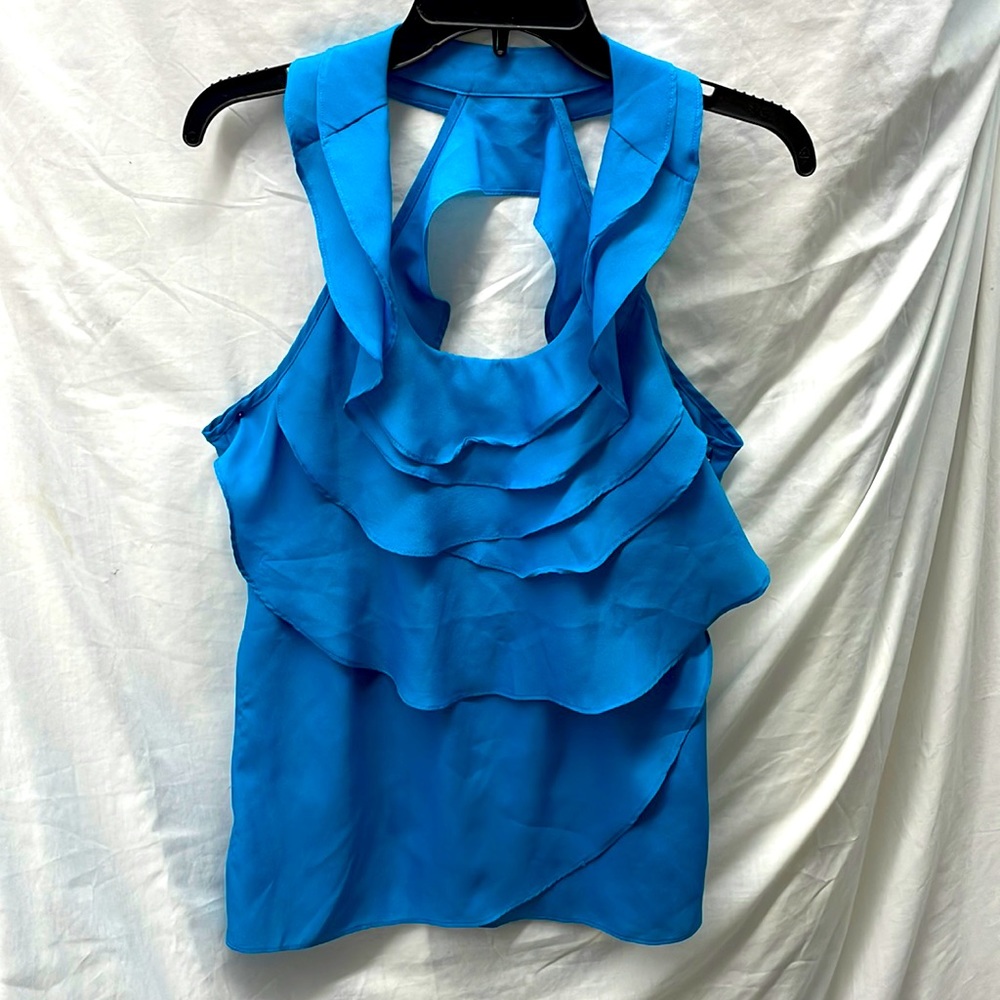 KLd-signature ruffled sleeveless back out top ladies sz L